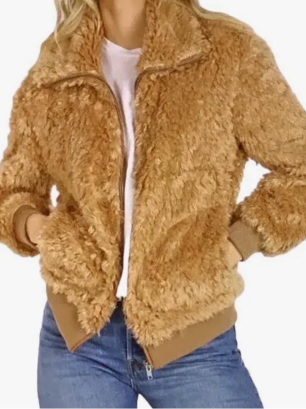BB Dakota by Steve Madden Tan Faux Shearling Bomber Jacket